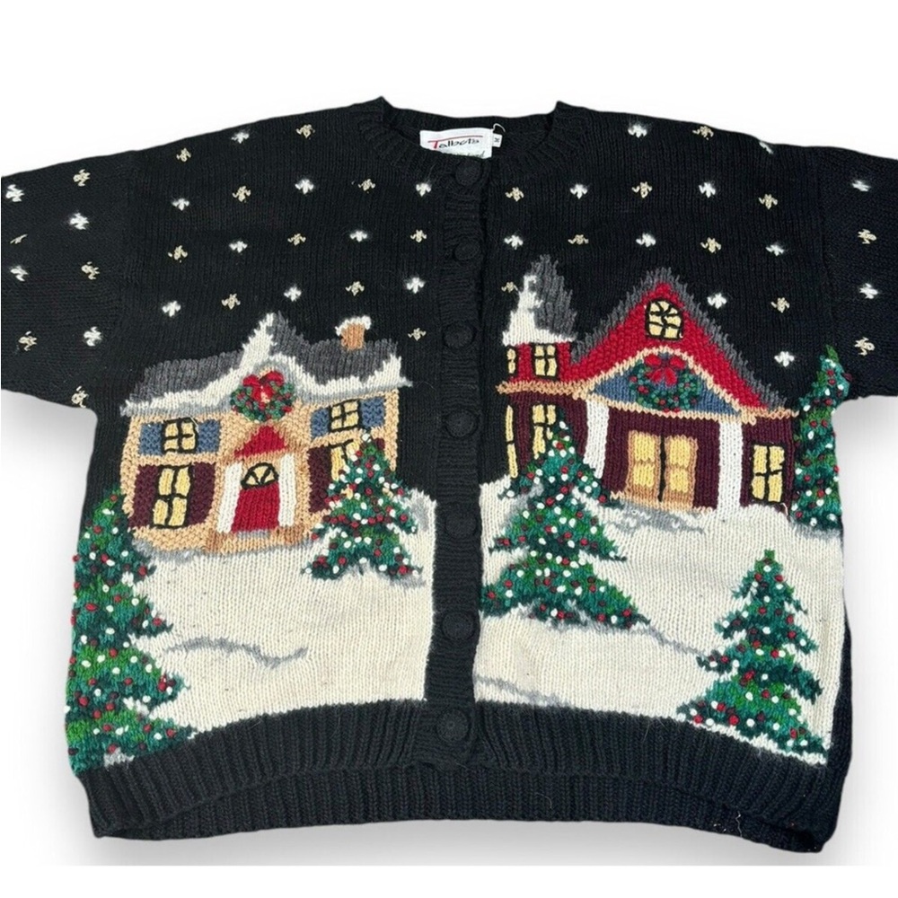 Vintage Talbots Knitted by Hand Christmas cardigan sweater Size Small